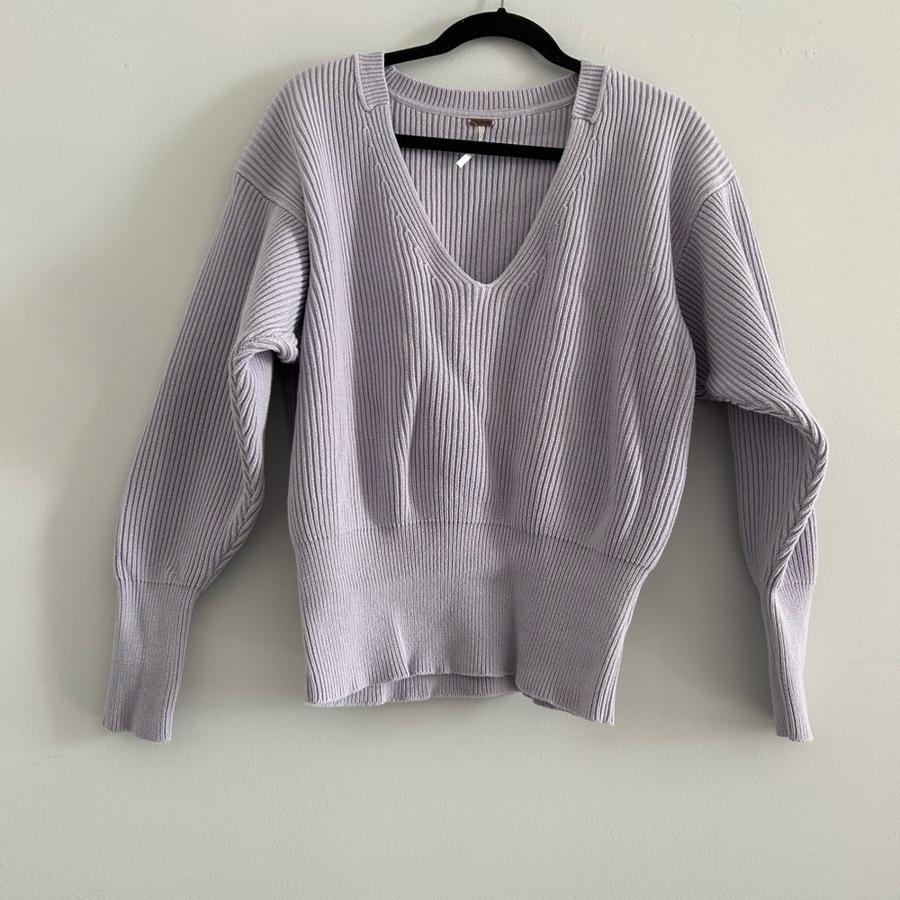 Free People Lilac V-Neck Ribbed Sweater